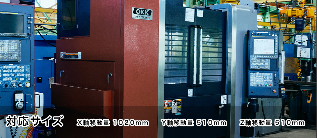 対応サイズ X軸移動量 1020mm Y軸移動量510mm Z軸移動量510mm